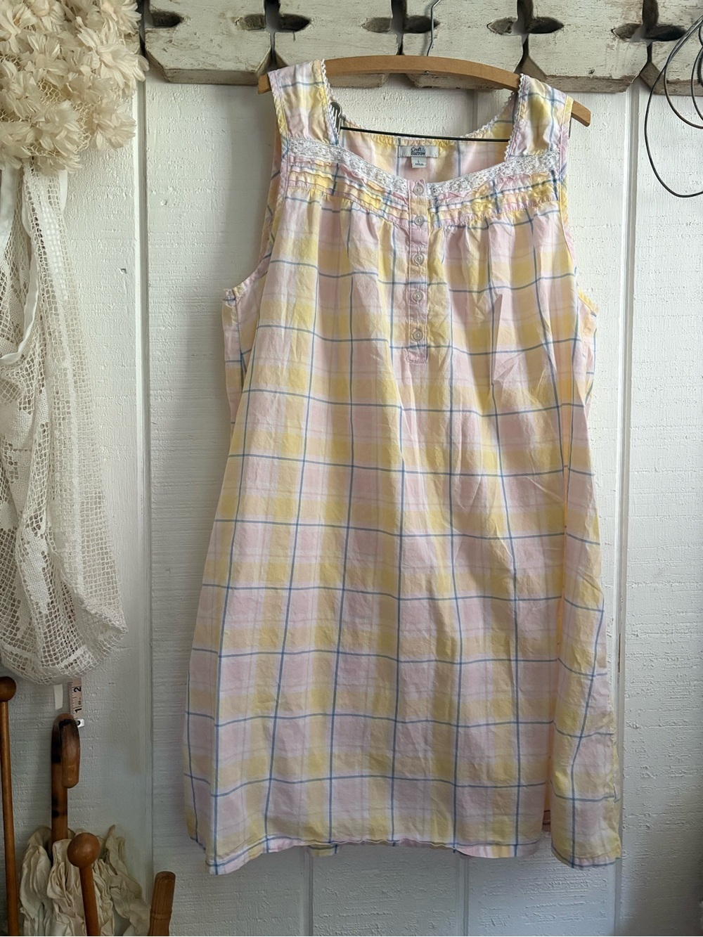 croft & barrow Pink and Yellow Plaid Sleeveless nightgown - Picture 1 of 10